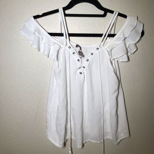 Zig Zag Tie Front White Blouse